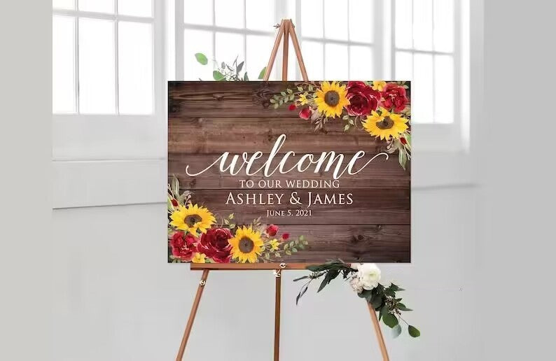 Panneau de bienvenue personnalisé pour événements – Élégant tableau floral pour des entrées mémorables