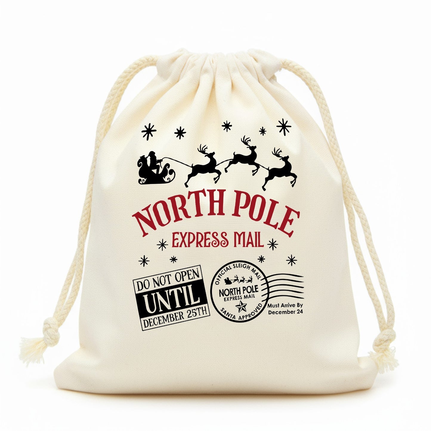 Sac cadeau en toile Pôle Nord Express – Rangement de Noël personnalisé disponible en 5 tailles