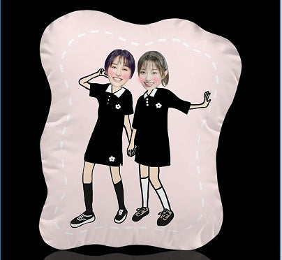 Coussin personnalisé à l'effigie de votre visage de dessin animé – Amis en poses amusantes