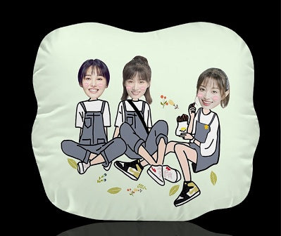 Coussin personnalisé à l'effigie de votre visage de dessin animé – Amis en poses amusantes