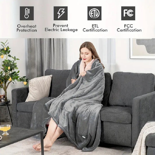Heated Flannel Blanket – Dual Zone Comfort, 10 Heat Settings