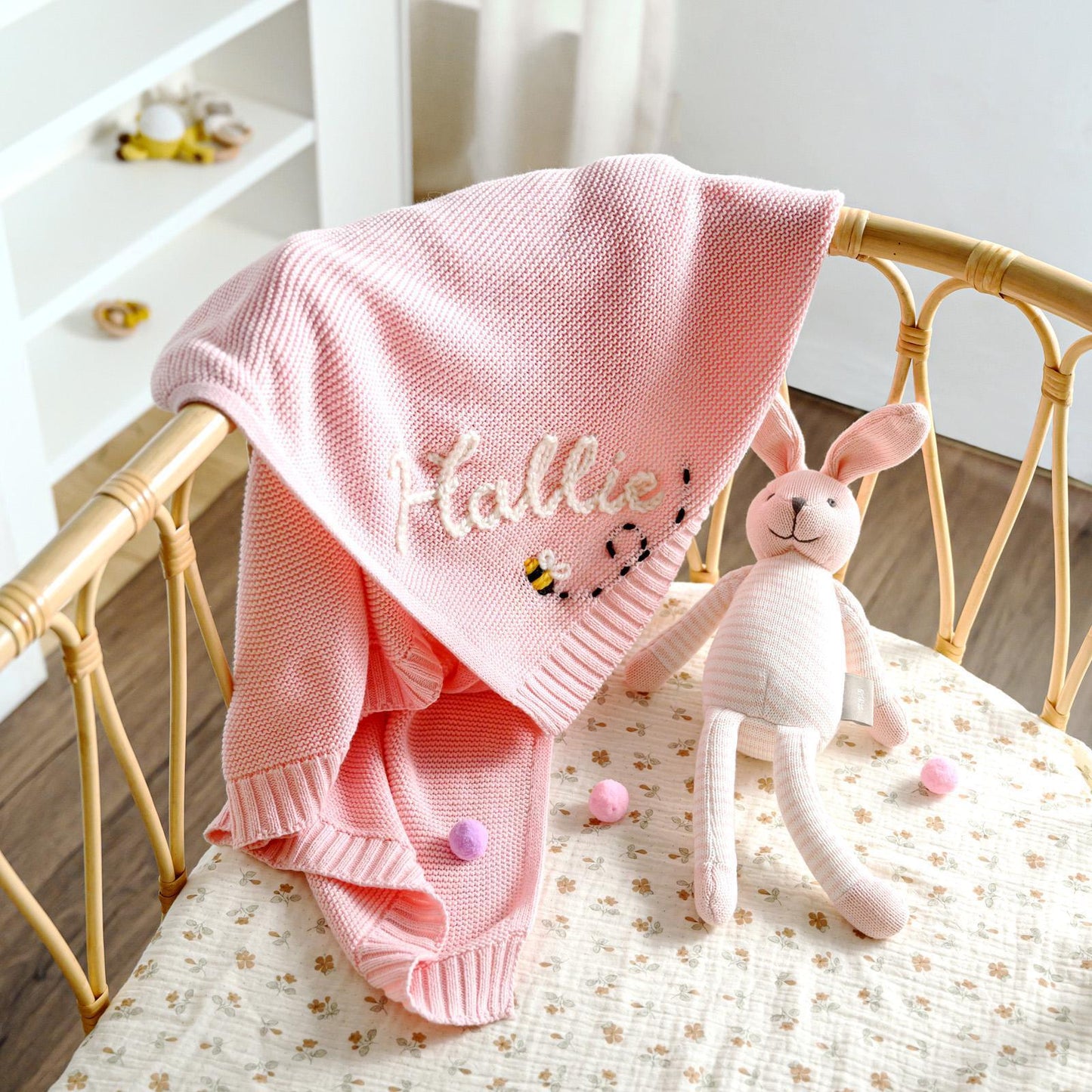 Soft Cotton Baby Blanket – Personalized with Name & Optional Hand-Sewn Accents