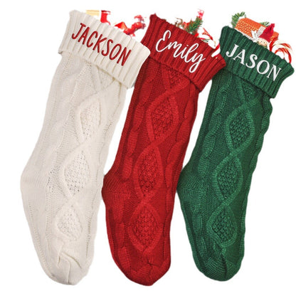 Embroidered Knitted Christmas Stockings – Handmade Holiday Charm