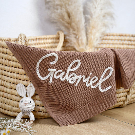 Soft Cotton Baby Blanket – Personalized with Name & Optional Hand-Sewn Accents