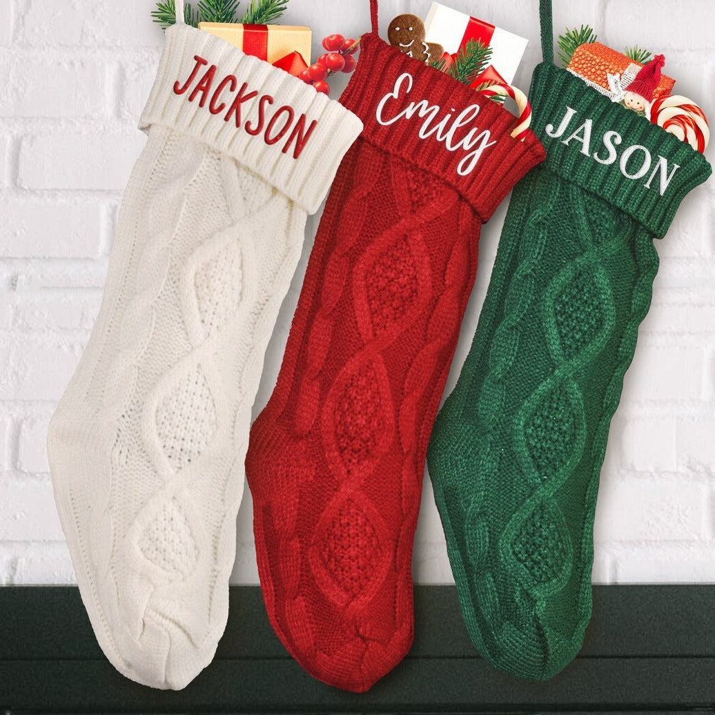 Embroidered Knitted Christmas Stockings – Handmade Holiday Charm