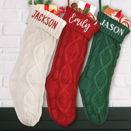 Embroidered Knitted Christmas Stockings – Handmade Holiday Charm