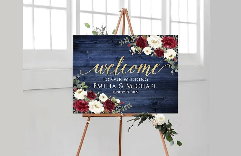 Panneau de bienvenue personnalisé pour événements – Élégant tableau floral pour des entrées mémorables