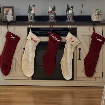 Embroidered Knitted Christmas Stockings – Handmade Holiday Charm