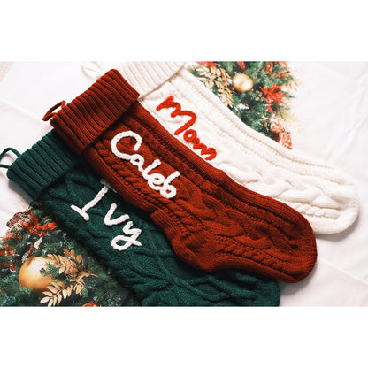 Embroidered Knitted Christmas Stockings – Handmade Holiday Charm