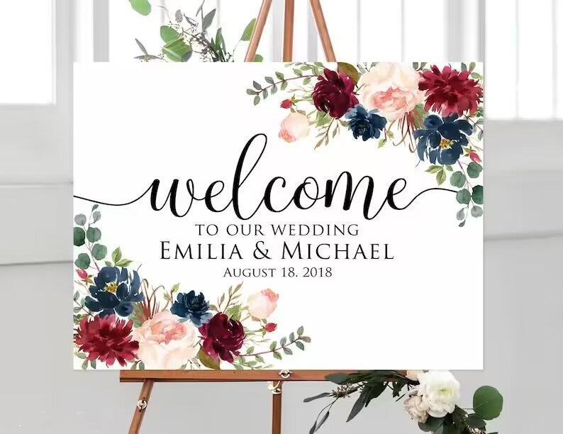 Panneau de bienvenue personnalisé pour événements – Élégant tableau floral pour des entrées mémorables