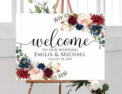 Panneau de bienvenue personnalisé pour événements – Élégant tableau floral pour des entrées mémorables
